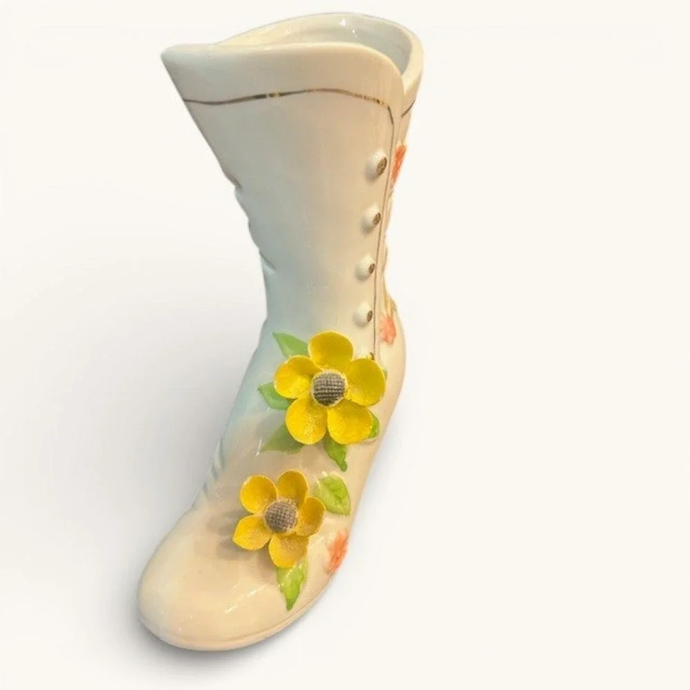 Vintage Ceramic High Heel Boot Vase – Porcelain‎ Floral Accent Décor